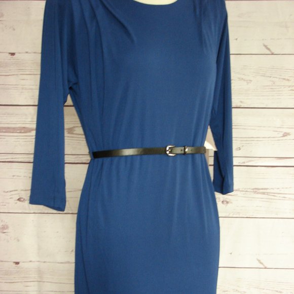 Cobalt Blue Classic Dress w/ Belt - L- Love 21 NWT - Picture 2 of 16